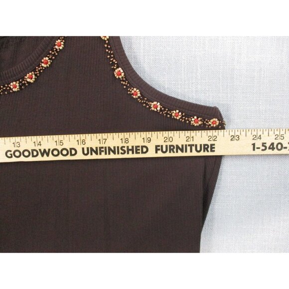 Faded Glory Womens Plus Embellished Brown Tank Top 22W/24W 100% Cotton - Picture 4 of 9